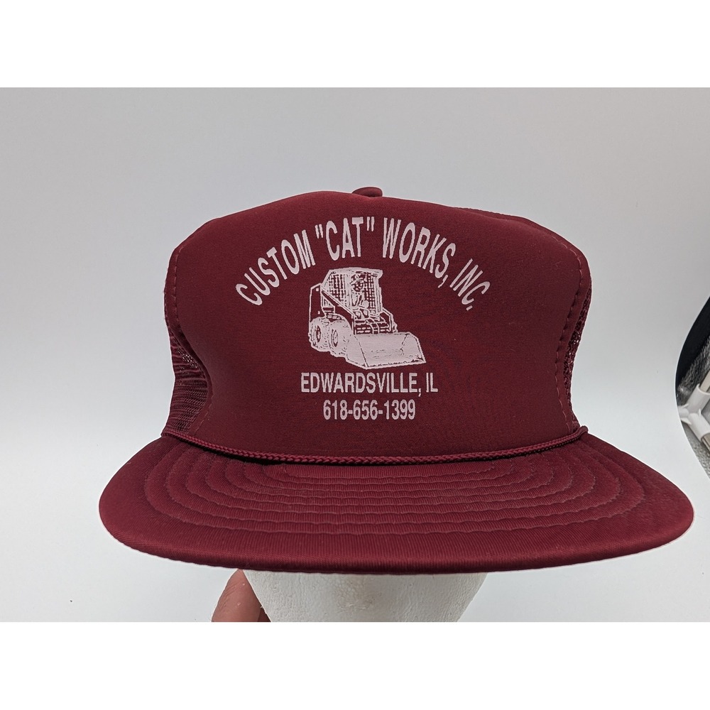 Vintage Nissin Cap Custom Cat Works Trucker Hat Burgundy Mesh Snapback PH